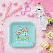Flamingo Fandango Duo Happy Birthday Square Pappteller (Party)