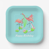 Flamingo Fandango Duo Happy Birthday Square Pappteller (Vorderseite)