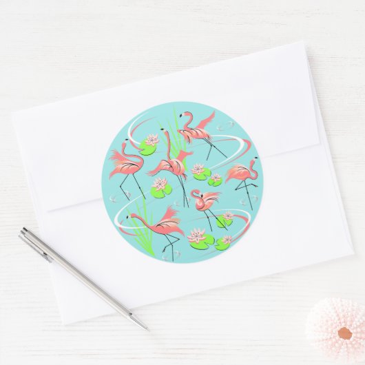 Flamingo Fandango Round Aufkleber (Umschlag)