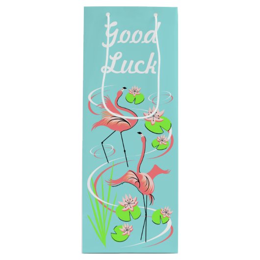 Flamingo Fandango Slim Duo Viel Glück Geschenktüte Für Weinflaschen (Vorderseite)