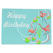 Flamingo Fandango Trio Happy Birthday groß Große Geschenktüte (Rückseite)