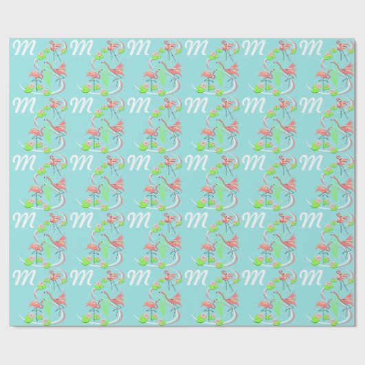 Flamingo Fandango Trio Monogramm Geschenkpackung Geschenkpapier (Flach)