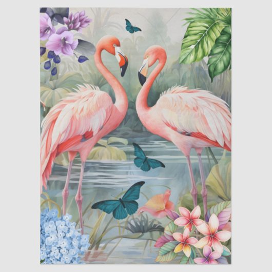 Flamingo Fantasy Florals & Butterfliegen Seidenpapier (Vorderseite)