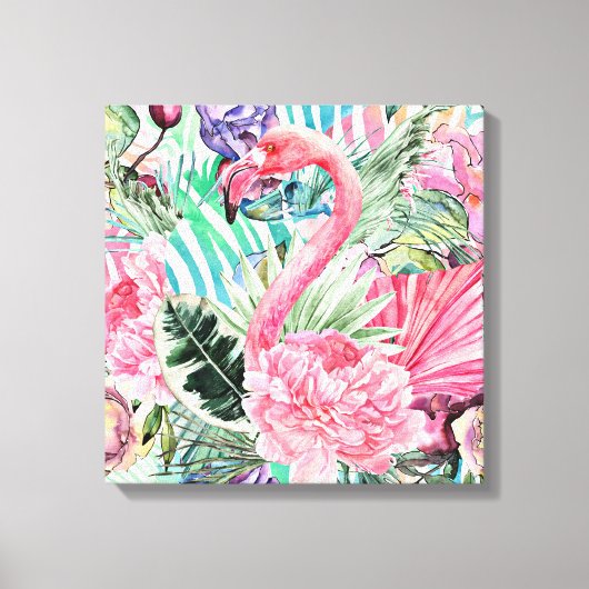 Flamingo farbige Aquarellfarbe Leinwanddruck (Vorderseite)