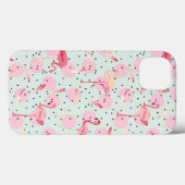 Flamingo Feathers on Polka Dots Case-Mate iPhone Hülle (Rückseite (Horizontal))