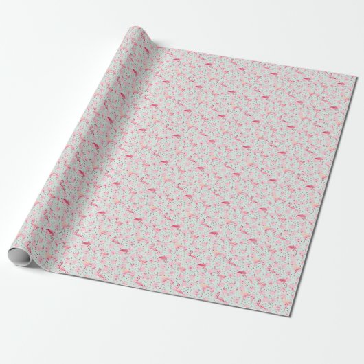 Flamingo Feathers on Polka Dots Geschenkpapier (Ungerollt)