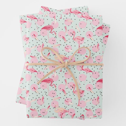 Flamingo Feathers on Polka Dots Geschenkpapier Set (Beispiel)