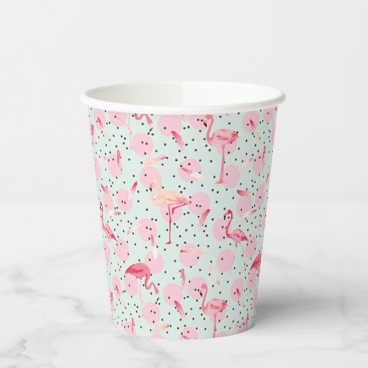 Flamingo Feathers on Polka Dots Pappbecher (Links)