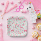 Flamingo Feathers on Polka Dots Pappteller (Party)