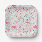 Flamingo Feathers on Polka Dots Pappteller (Vorderseite)