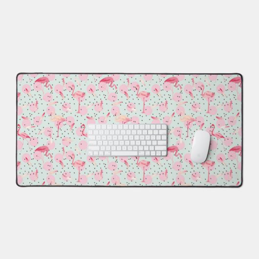 Flamingo Feathers on Polka Dots Schreibtischunterlage (Tastatur & Maus)