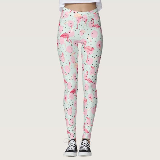 Flamingo-Federn auf Polka-Punkten 2 Leggings (Vorderseite)