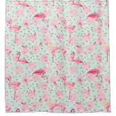 Flamingo-Federn auf Polka-Punkten Duschvorhang (Vorderseite)