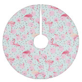 Flamingo-Federn auf Polka-Punkten Polyester Weihnachtsbaumdecke (Vorderseite)