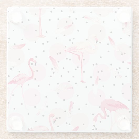 Flamingo-Federn auf Tupfen 2 Glasuntersetzer (Rückseite)