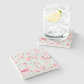 Flamingo-Federn auf Tupfen 2 Steinuntersetzer (Seitenansicht)