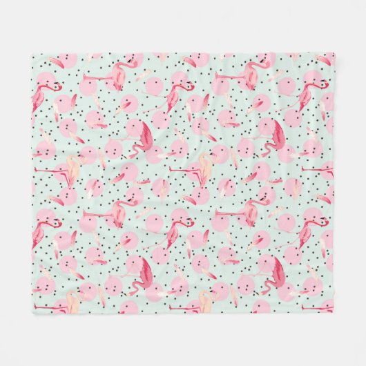 Flamingo-Federn auf Tupfen Fleecedecke (Vorderseite (Horizontal))