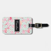 Flamingo-Federn auf Tupfen Gepäckanhänger (Vorderseite horizontal)