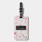 Flamingo-Federn auf Tupfen Gepäckanhänger (Vorderseite vertikal)