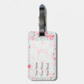 Flamingo-Federn auf Tupfen Gepäckanhänger (Rückseite vertikal)