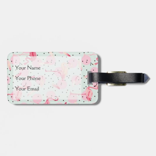 Flamingo-Federn auf Tupfen Gepäckanhänger (Rückseite horizontal)