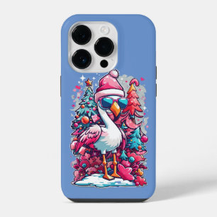 Flamingo-Feierlichkeiten Santa-Hut und -Brille Wei iPhone 14 Pro Hülle