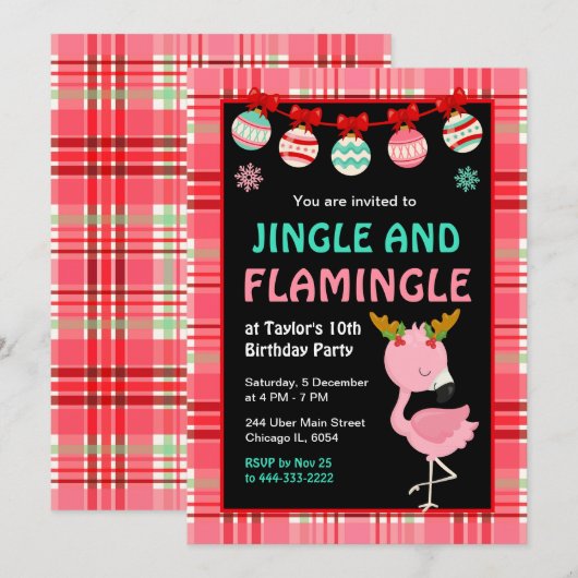 Flamingo-Feiertags-Geburtstagsfeier Einladung (Vorne/Hinten)