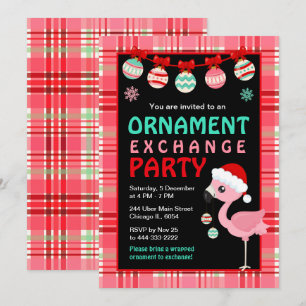 Flamingo-Feiertags-Ornamententauschparty Einladung
