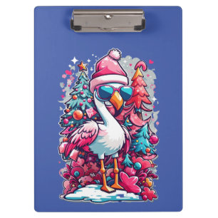Flamingo Festivals Weihnachtsmannmütze und Brillen Klemmbrett