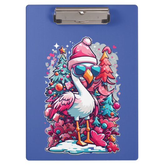 Flamingo Festivals Weihnachtsmannmütze und Brillen Klemmbrett (Vorderseite)