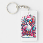 Flamingo Festivals Weihnachtsmannmütze und Brillen Schlüsselanhänger (Vorderseite)