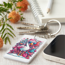 Flamingo Festivals Weihnachtsmannmütze und Brillen Schlüsselanhänger