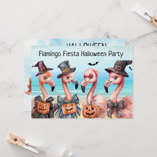 Flamingo Fiesta Halloween-Party Einladung (Vorderseite/Rückseite Beispiel)