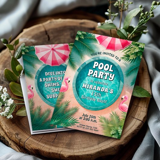 Flamingo Fiesta Pool Party Geburtstag Einladung