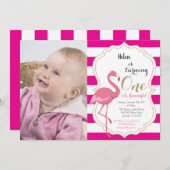 Flamingo First Birthday Invitation Girl Einladung (Vorne/Hinten)