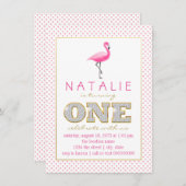 Flamingo First Birthday Party Einladung (Vorne/Hinten)