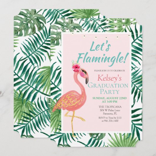 Flamingo Flamingle Graduation Party Einladung (Vorne/Hinten)