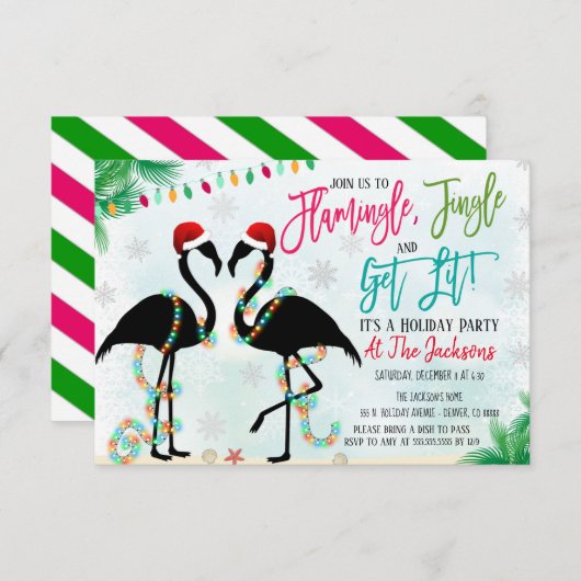Flamingo Flamingle und Jingle Party Einladung (Vorne/Hinten)