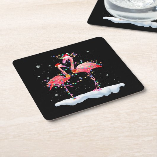 Flamingo | Flamingo Christmas Tree Weihnachtsmannm Rechteckiger Pappuntersetzer (angewinkelt)