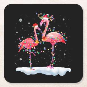 Flamingo   Flamingo Christmas Tree Weihnachtsmannm Rechteckiger Pappuntersetzer