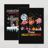 Flamingo|Flamingo Erntedank Halloween Begleitkarte (Vorne/Hinten)