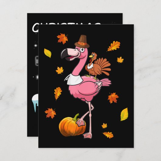 Flamingo | Flamingo Erntedank Halloween Einladung (Vorne/Hinten)