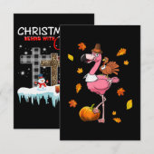 Flamingo | Flamingo Erntedank Halloween Einladung (Vorne/Hinten)