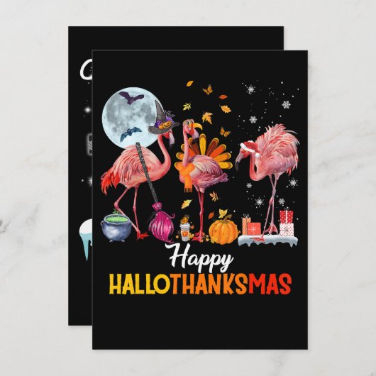 Flamingo|Flamingo Erntedank Halloween Einladung (Vorne/Hinten)