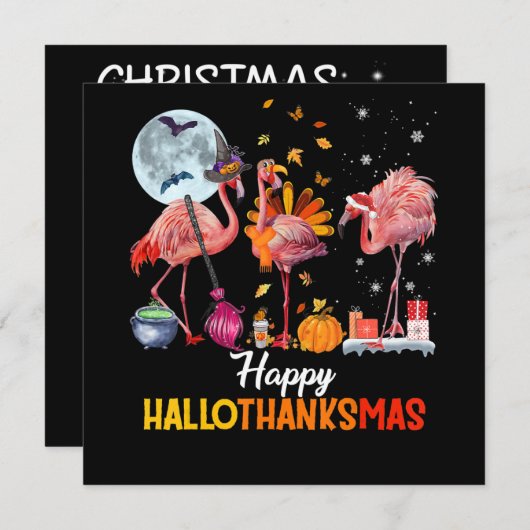 Flamingo|Flamingo Erntedank Halloween Einladung (Vorne/Hinten)