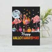 Flamingo|Flamingo Erntedank Halloween Feiertagskarte (Stehend Vorderseite)