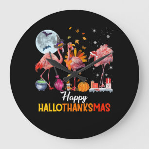 Flamingo Flamingo Erntedank Halloween Große Wanduhr