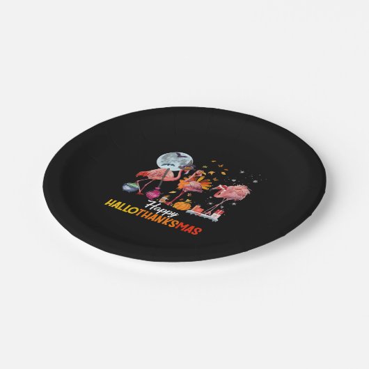 Flamingo|Flamingo Erntedank Halloween Pappteller (Schrägansicht)