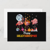 Flamingo|Flamingo Erntedank Halloween Postkarte (Vorne/Hinten)
