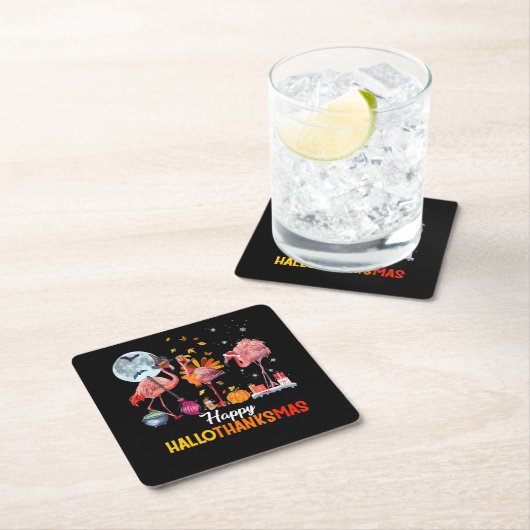 Flamingo|Flamingo Erntedank Halloween Rechteckiger Pappuntersetzer (Vor Ort)